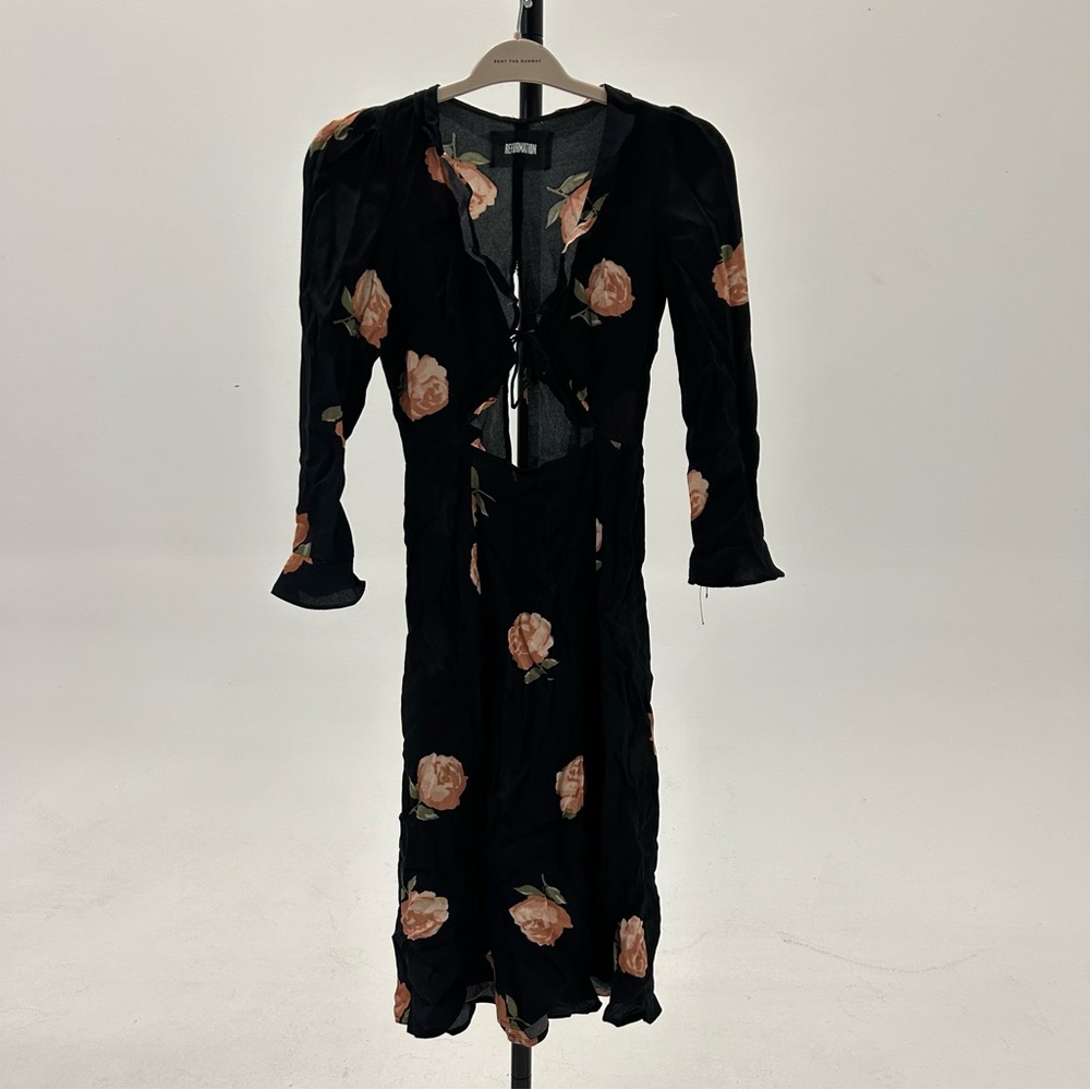 Black V-Neck Wrap Midi Dress with Bell Sleeves